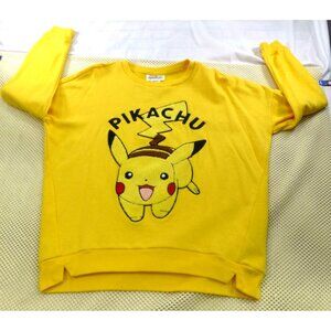 Pokemon Fuzzy Embroidered Pikachu Graphic Yellow Sweatshirt 2016 Medium Cotton B